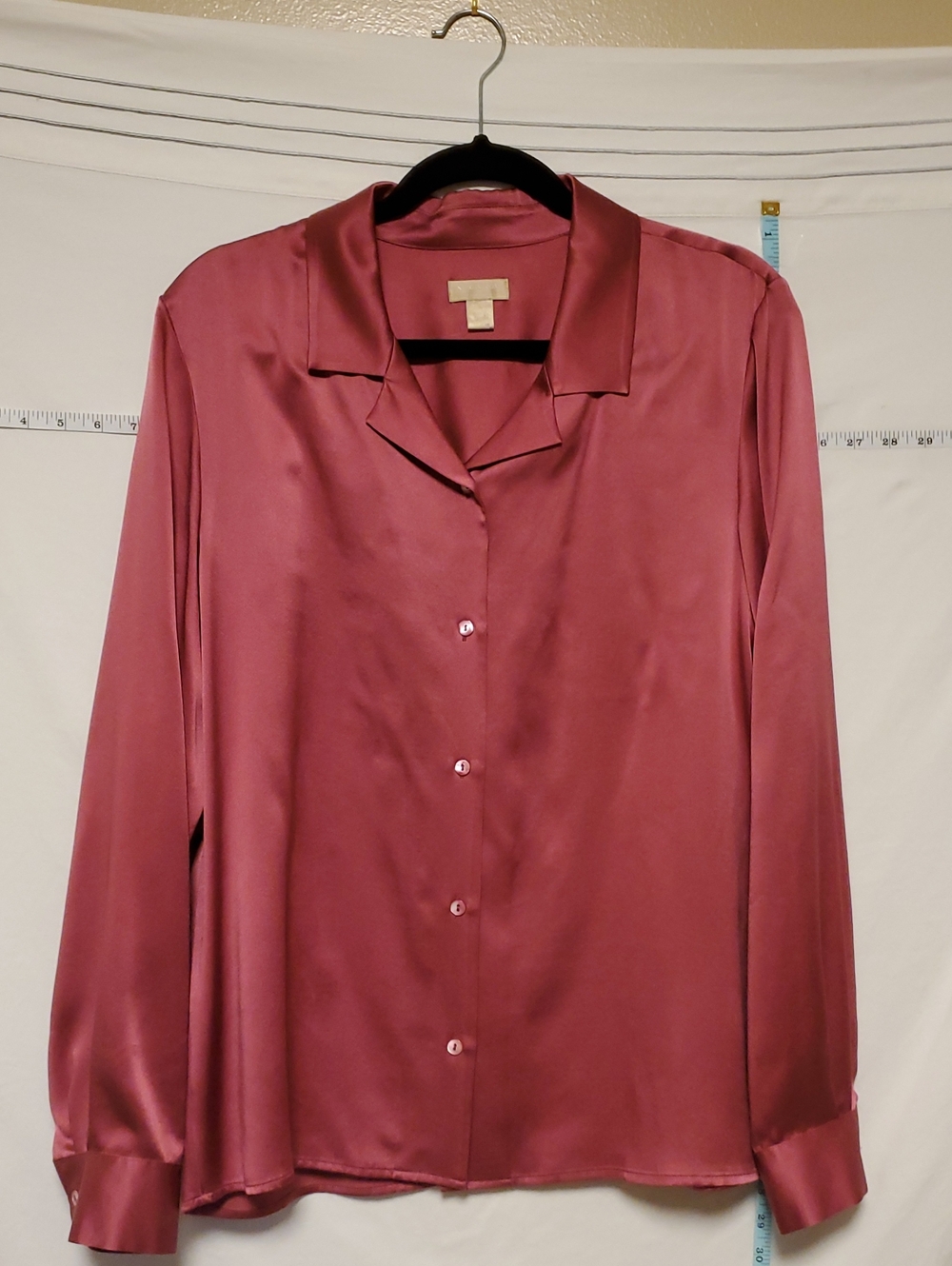 Nordstrom 100% Silk Blouse Pink Red Raspberry Lg Luxury Preppy Lagenlook
